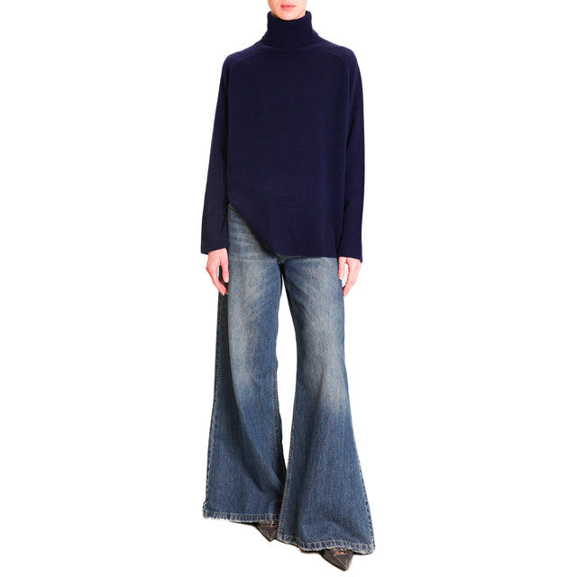 Tension in-Maglia box turtleneck 100% wool SOFT - blue