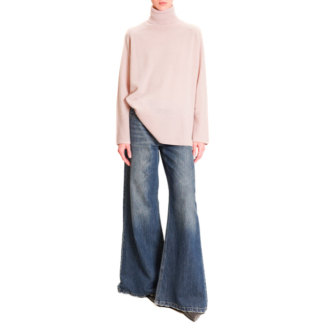 Tension in-Maglia box turtleneck 100% wool SOFT- pink