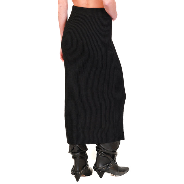 Vicolo-Alpaca Blend Knitted Ribbed Skirt - Black