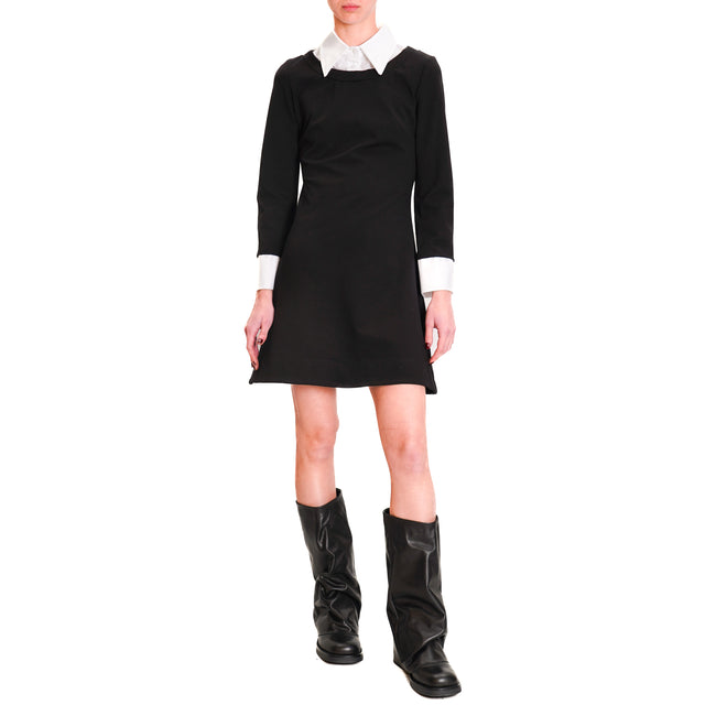 Vicolo-Double fabric shirt collar dress - black