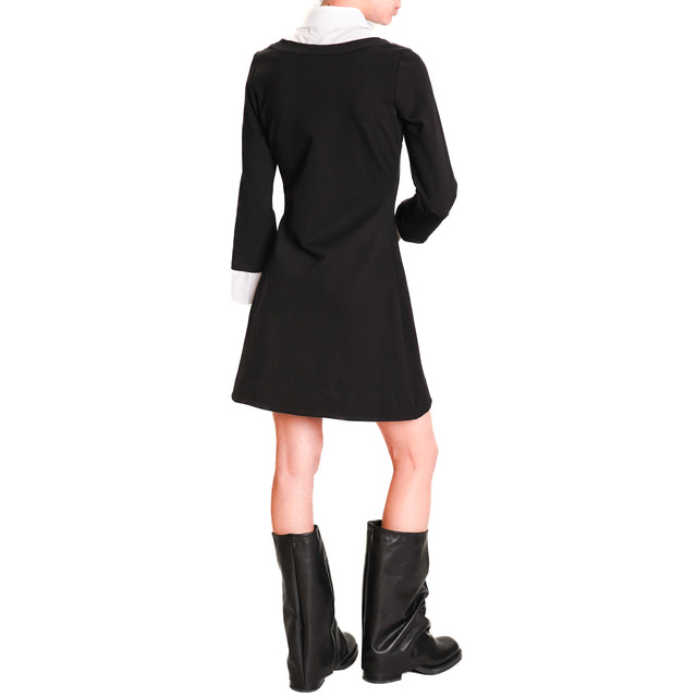 Vicolo-Double fabric shirt collar dress - black