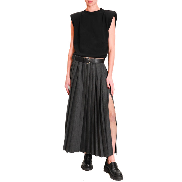 Vicolo-Skirt pleated side slit - anthracite melange