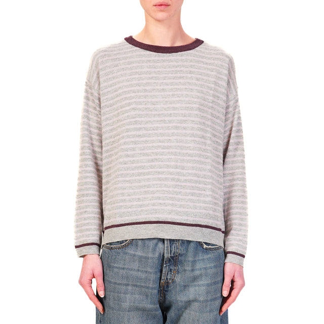 Zeroassoluto-Maglia a righe misto cashmere - burgundy/grigio/rosa