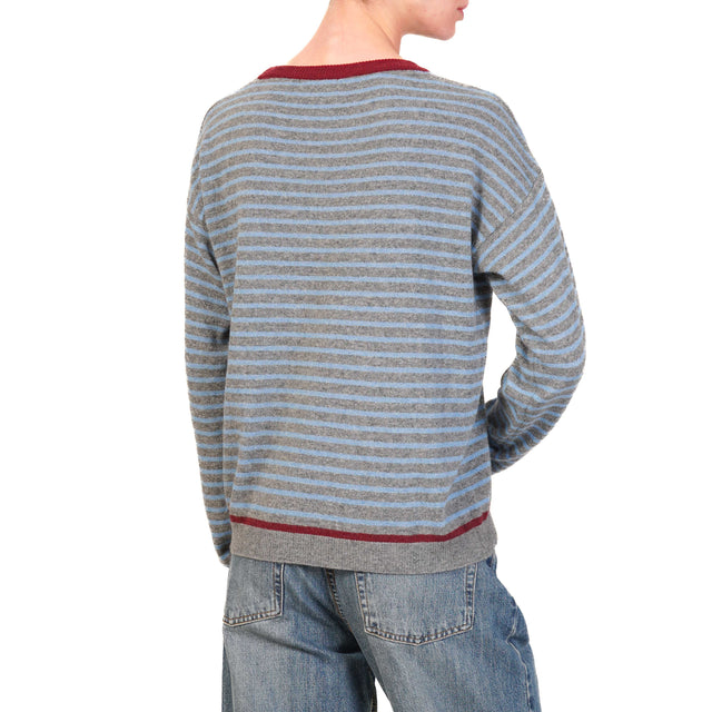 Zeroassoluto-Maglia a righe misto cashmere - vino/grigio/avio