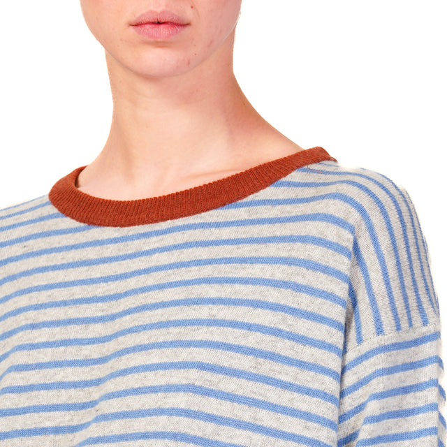 Zeroassoluto-Maglia a righe misto cashmere - coccio/grigio/azzurro