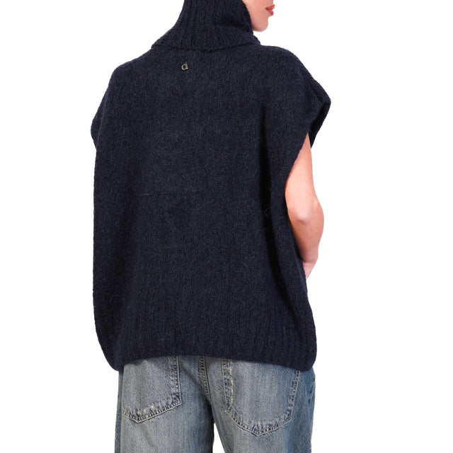 Dixie-Maglia mohair collo alto smanicata - blu notte