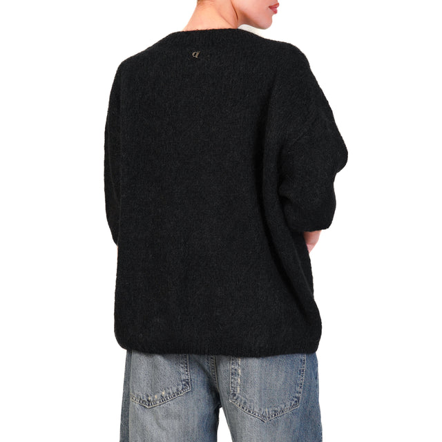 Dixie-Maglia mohair girocollo manica 3/4 - nero