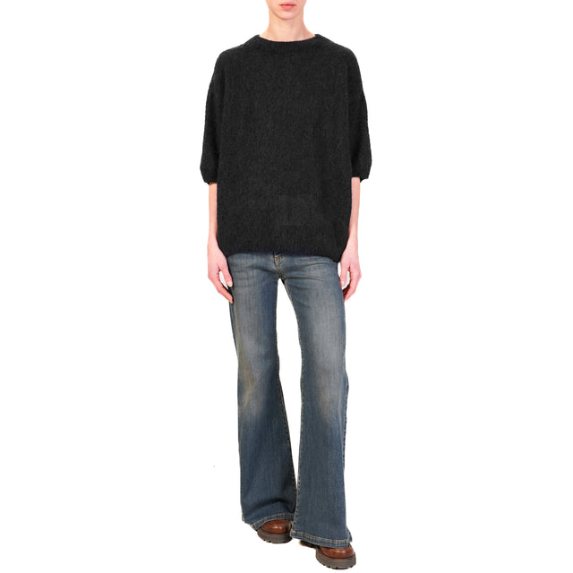 Dixie-Maglia mohair girocollo manica 3/4 - nero