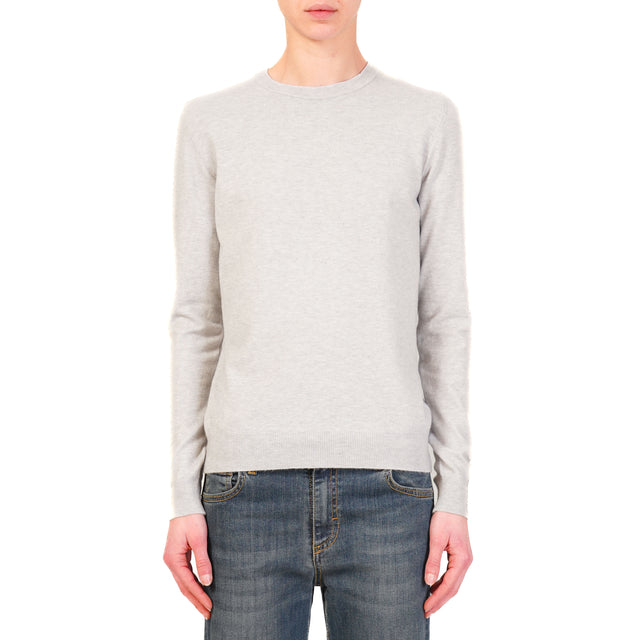 Haveone-Ribbed Crewneck Sweater - Pearl