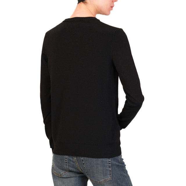 Haveone-Ribbed Crewneck Sweater - Black