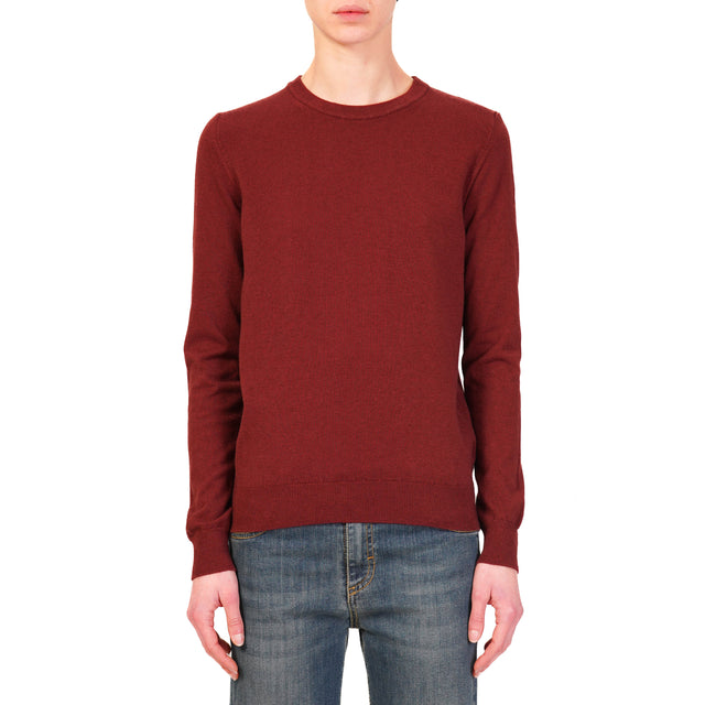 Haveone-Ribbed Crewneck Sweater - Bordeaux