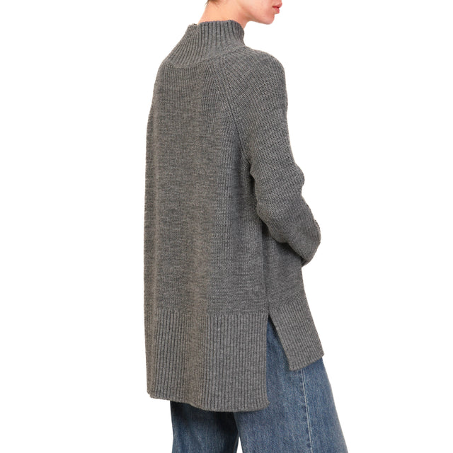 Kontatto-Ribbed Sweater with Side Slits - Medium Grey