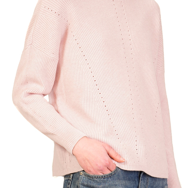 Haveone-Ribbed Crewneck Sweater - Powder