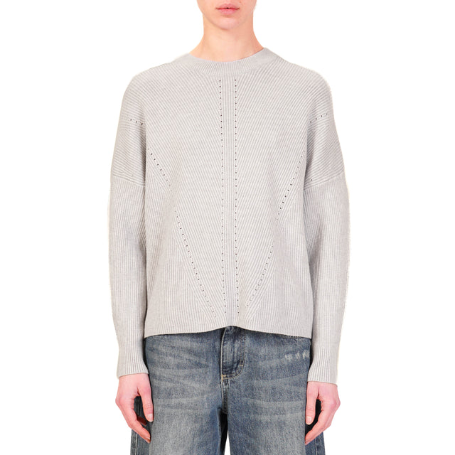 Haveone-Ribbed Crewneck Sweater - Pearl