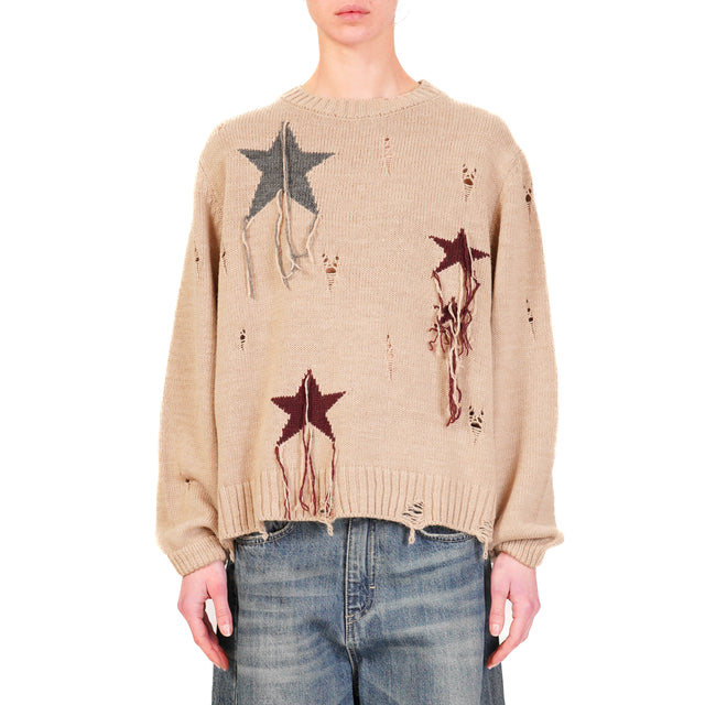 Haveone-Stars with tears jersey - beige/anthracite/wine