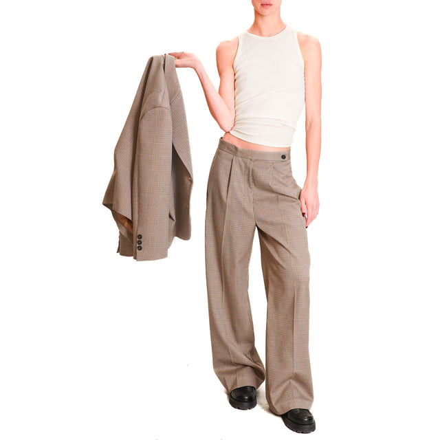 Vicolo-Prince of Wales trousers with pleats - beige/dark brown