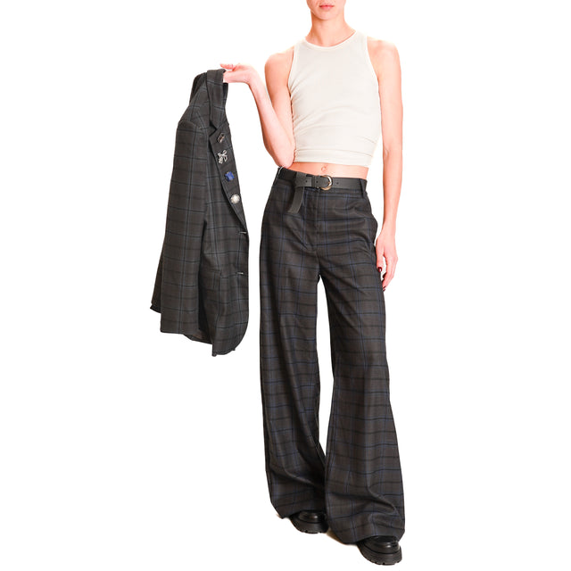 Motel-Check Trousers with Belt - Anthracite/Light Blue/Beige