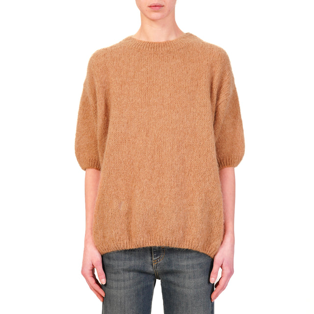 Dixie-Maglia mohair girocollo manica 3/4 - camel