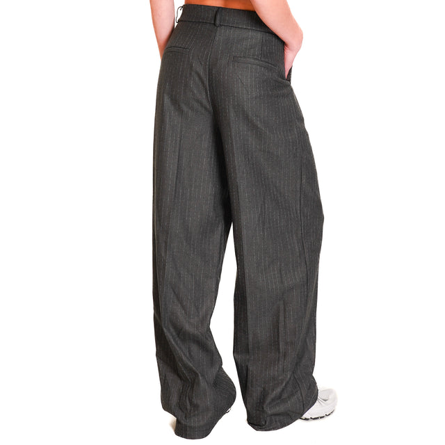 Zeroassoluto-Pantalone GENDER wide leg genderless - gessato grigio/bianco