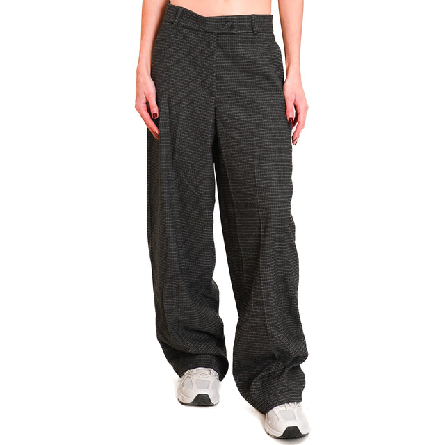 Zeroassoluto-Pantalone GENDER wide leg genderless - pied de poule nero/grigio