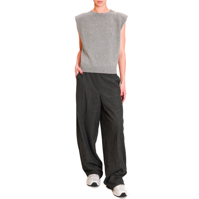 Zeroassoluto-Pantalone GENDER wide leg genderless - pied de poule nero/grigio