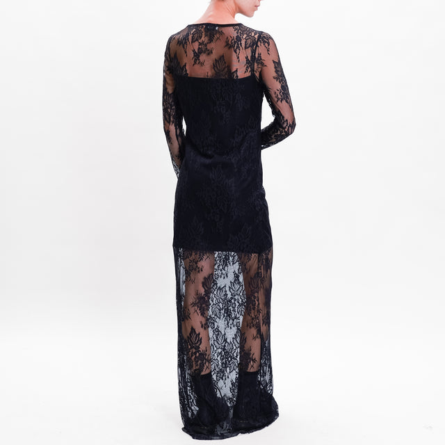 Dixie-Abito in pizzo con sottoveste - nero