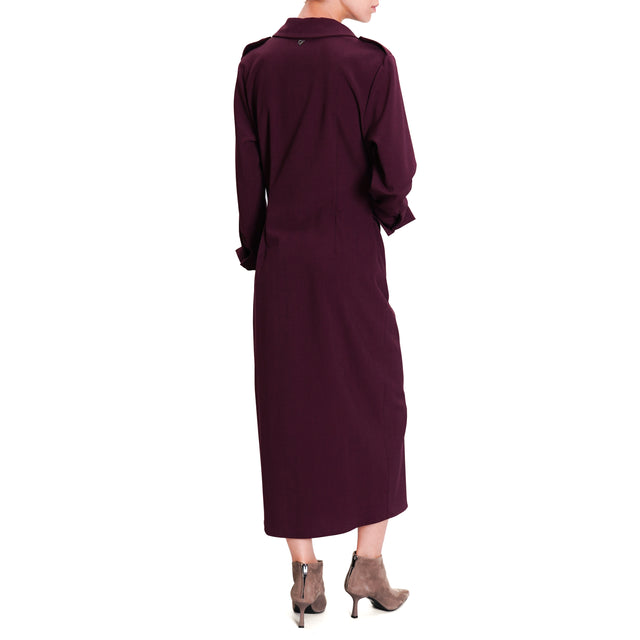 Dixie-Slit Front Side Ruffle Dress - Bordeaux