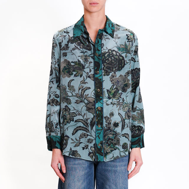 Dixie-Floral Pattern Shirt - Green/Aqua/Black