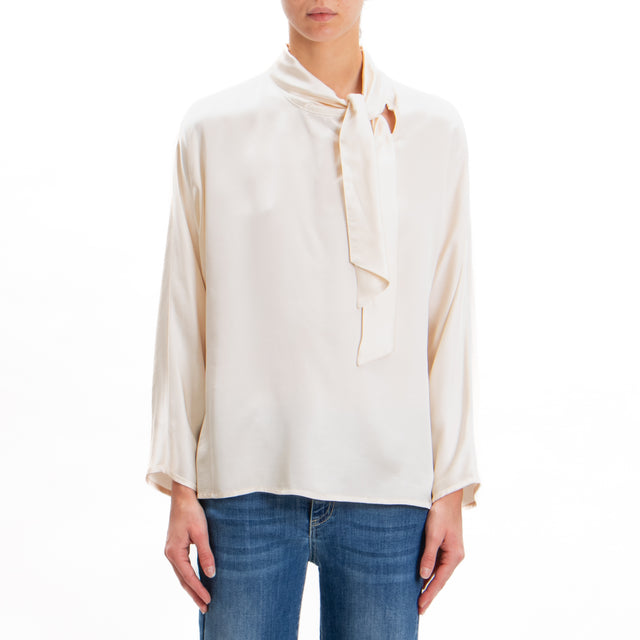 Dixie-Blusa cut out con fiocco - burro