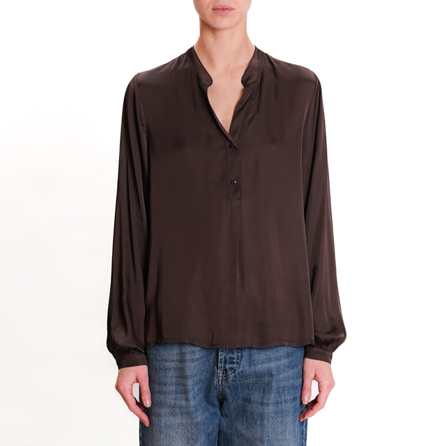 Dixie-Camicia chester in satin - moka