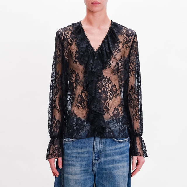 Dixie-Blusa in pizzo con rouches - nero