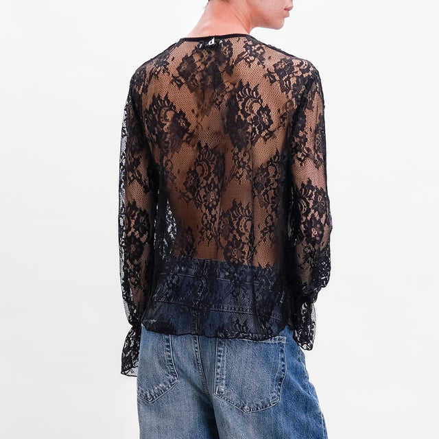 Dixie Lace Blouse with Ruffles - Black