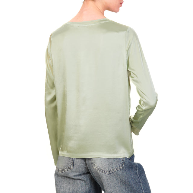 Dixie-Blusa in satin elasticizzato manica lunga - menta