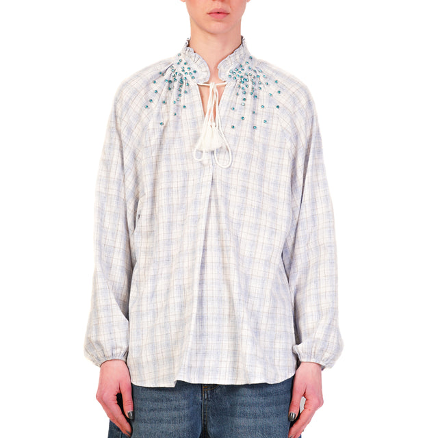 Dixie-Blusa applicazioni gioiello - azzurro/burro/turchese