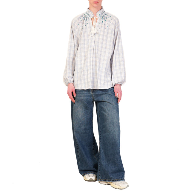 Dixie-Blusa applicazioni gioiello - azzurro/burro/turchese