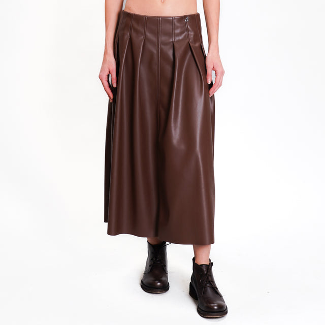 Dixie-A-line pleated faux leather skirt - dark brown