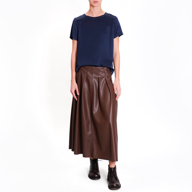 Dixie-A-line pleated faux leather skirt - dark brown