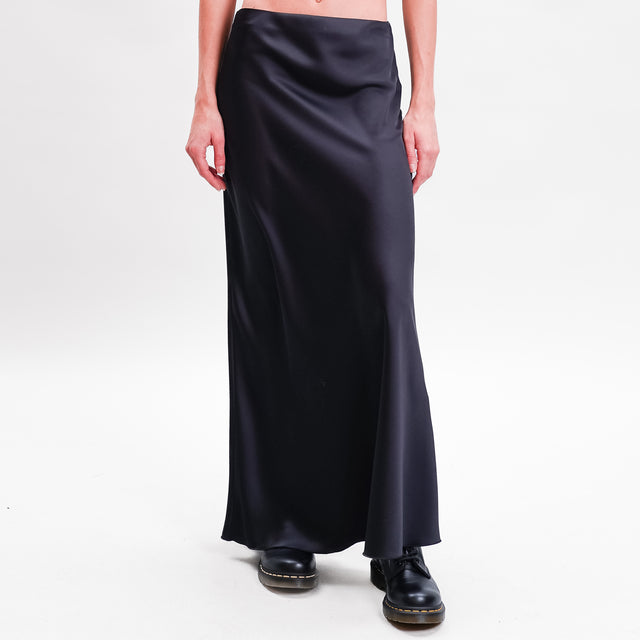 Dixie-Elastic Waist Satin Skirt - Black