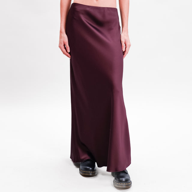 Dixie-Elastic Waist Satin Skirt - Eggplant