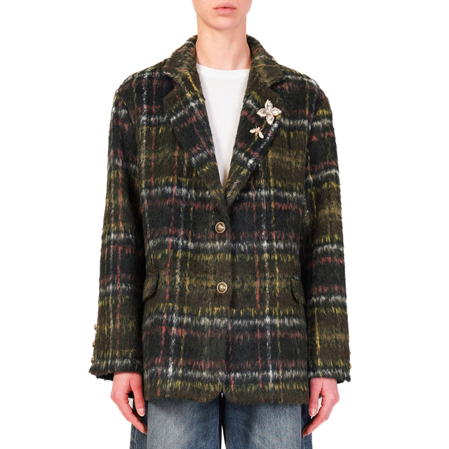 Dixie-Giacca oversize quadri con spille - militare/olio/latte