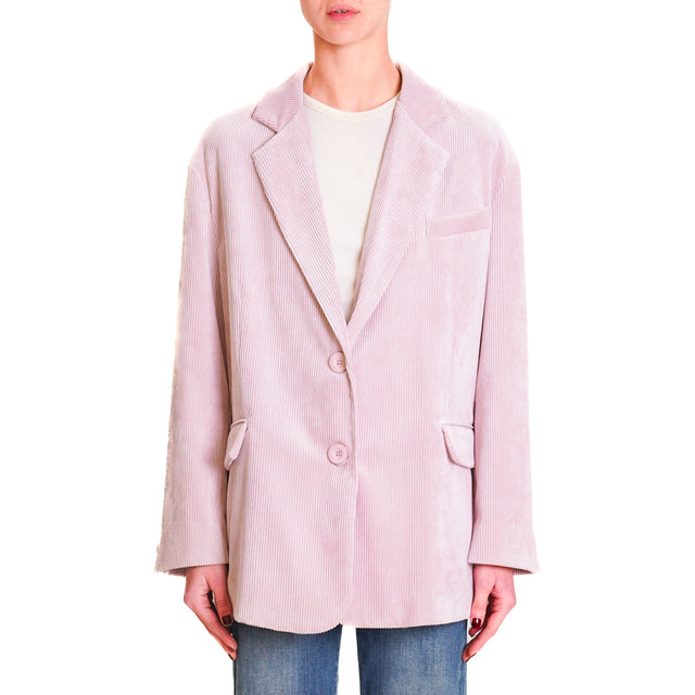 Dixie-500 Striped Velvet Oversized Deconstructed Jacket - Pink