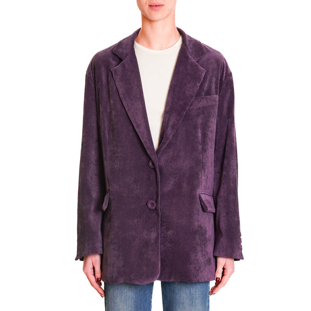 Dixie-500 Striped Velvet Oversized Deconstructed Jacket - Purple