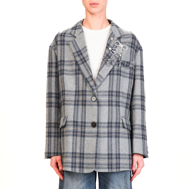 Dixie-Giacca oversize check con spille - grigio/blu