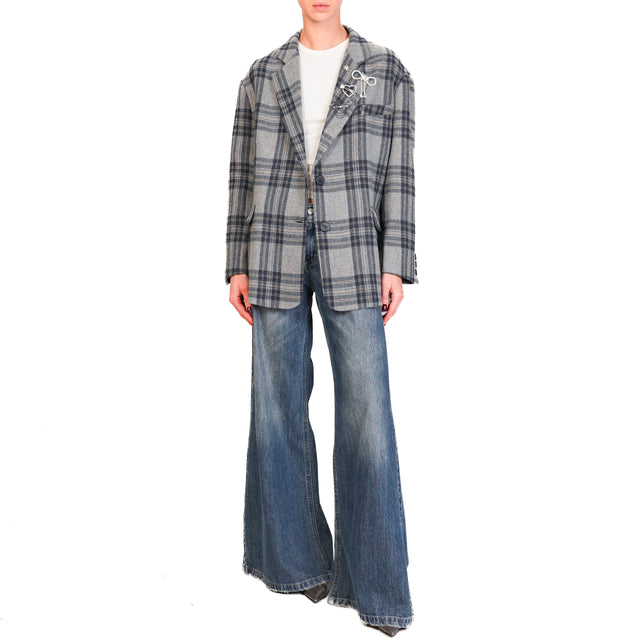 Dixie-Giacca oversize check con spille - grigio/blu