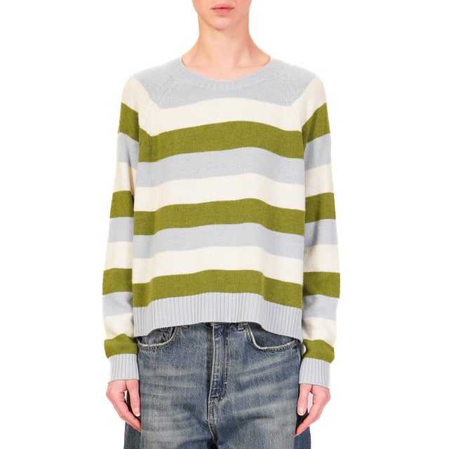 Dixie-Maglia a righe misto cashmere - celeste/latte/verde