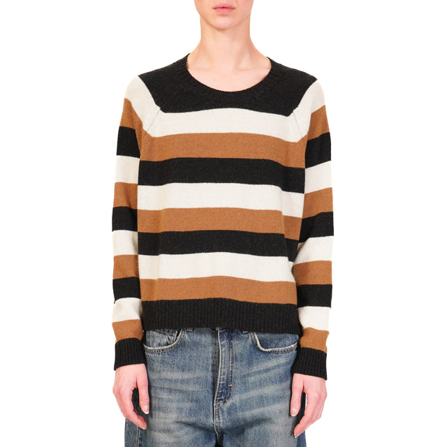 Dixie-Maglia a righe misto cashmere - nero/latte/cuoio