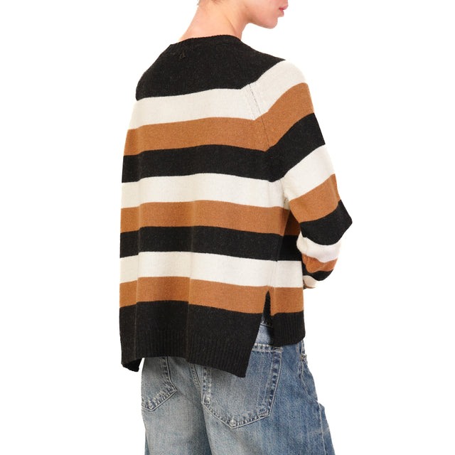 Dixie-Maglia a righe misto cashmere - nero/latte/cuoio