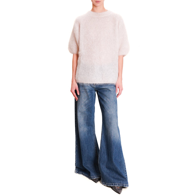 Dixie-Mohair Crewneck Half Sleeve Sweater - Butter