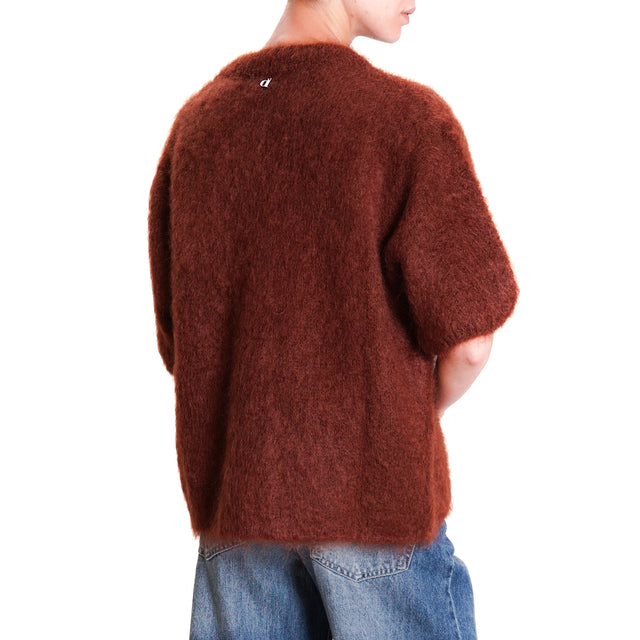 Dixie-Mohair Crewneck Half Sleeve Sweater - Coffee