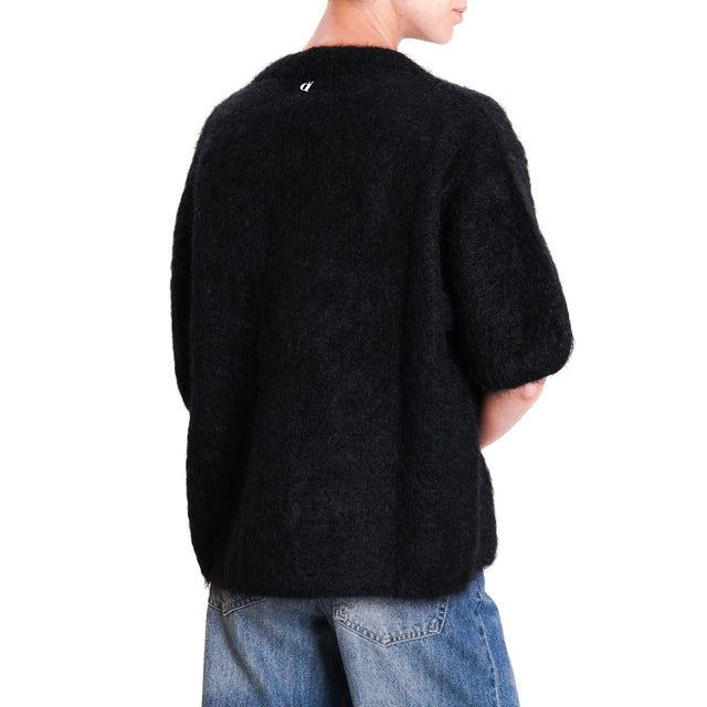 Dixie-Mohair Crewneck Half Sleeve Sweater - Black